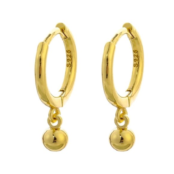 *NEW 925 Sterling Silver Bead Drop Hoop Earrings - Picture 4 of 7